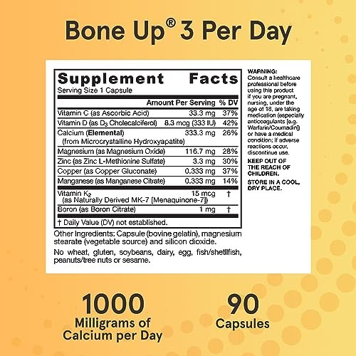 Jarrow Formulas BoneUp – Knochenunterstützung mit Vitamin D3, K2 (MK-7) und Calcium, 90 Kapseln, 30-Tage-Versorgung