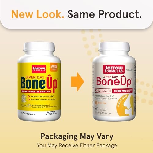 Jarrow Formulas BoneUp – Knochenunterstützung mit Vitamin D3, K2 (MK-7) und Calcium, 90 Kapseln, 30-Tage-Versorgung