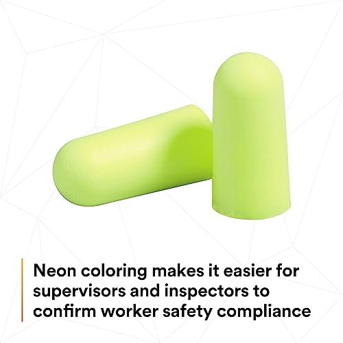3M Ohrstöpsel E-A-Rsoft Yellow Neons 315-1250, 200 Paar Einweg-Ohrstöpsel, einzeln verpackt, reguläre Größe, unverbunden, 33 NRR, zylindrische Form mit Verjüngung, langsamer Rückstellschaum