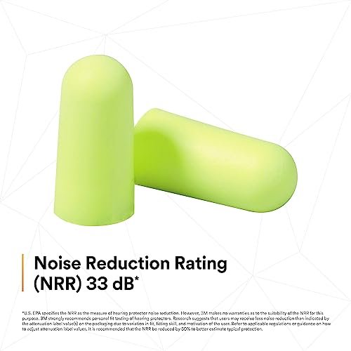 3M Ohrstöpsel E-A-Rsoft Yellow Neons 315-1250, 200 Paar Einweg-Ohrstöpsel, einzeln verpackt, reguläre Größe, unverbunden, 33 NRR, zylindrische Form mit Verjüngung, langsamer Rückstellschaum