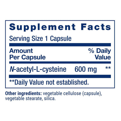 Life Extension N-Acetyl-L-Cystein (NAC) 600 mg – Immunsystem, Atemwege, Lebergesundheit, starke antioxidative Unterstützung, 60 Kapseln