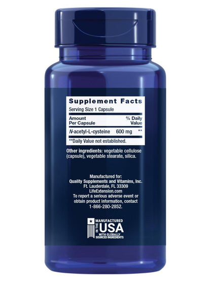 Life Extension N-Acetyl-L-Cystein (NAC) 600 mg – Immunsystem, Atemwege, Lebergesundheit, starke antioxidative Unterstützung, 60 Kapseln