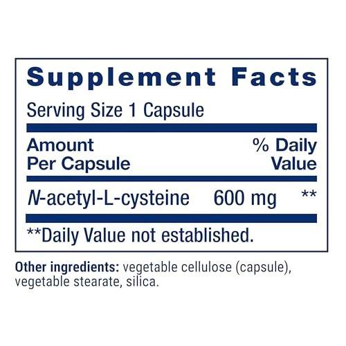 Life Extension N-Acetyl-L-Cystein (NAC) 600 mg – Immunsystem, Atemwege, Lebergesundheit, starke antioxidative Unterstützung, 60 Kapseln