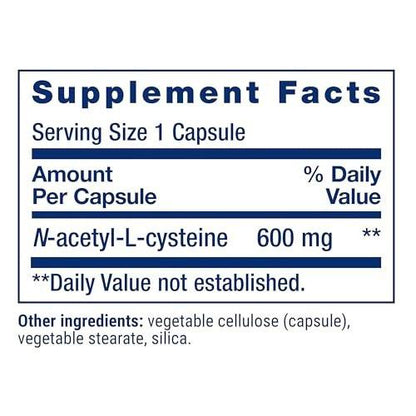 Life Extension N-Acetyl-L-Cystein (NAC) 600 mg – Immunsystem, Atemwege, Lebergesundheit, starke antioxidative Unterstützung, 60 Kapseln