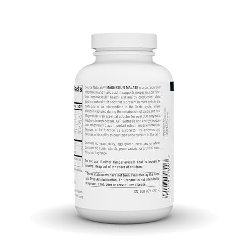 Source Naturals Magnesium Malat – 3750 mg pro Portion, 200 Kapseln – Unterstützt Muskeln und Energieproduktion*