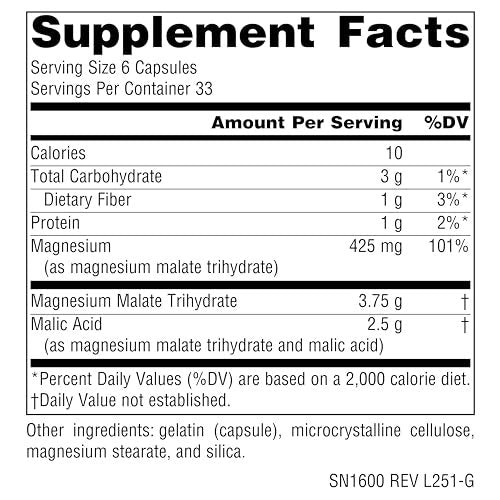 Source Naturals Magnesium Malat – 3750 mg pro Portion, 200 Kapseln – Unterstützt Muskeln und Energieproduktion*