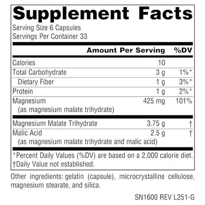 Source Naturals Magnesium Malat – 3750 mg pro Portion, 200 Kapseln – Unterstützt Muskeln und Energieproduktion*