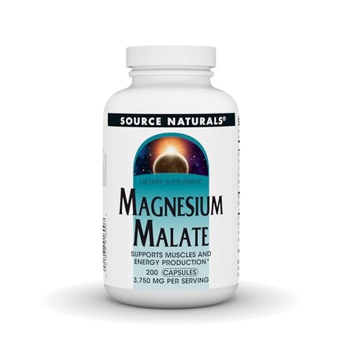 Source Naturals Magnesium Malat – 3750 mg pro Portion, 200 Kapseln – Unterstützt Muskeln und Energieproduktion*