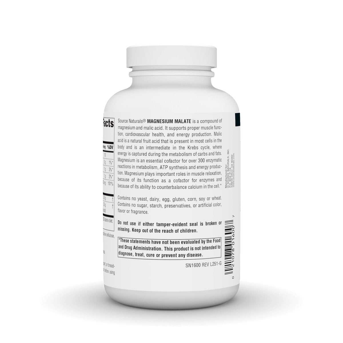 Source Naturals Magnesium Malat – 3750 mg pro Portion, 200 Kapseln – Unterstützt Muskeln und Energieproduktion*