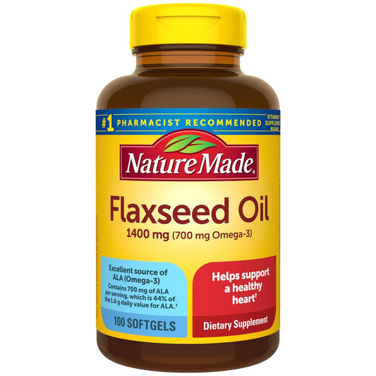 Nature Made Extra Starkes Leinöl 1400 mg, Fischfreies Omega-3-Präparat, Nahrungsergänzungsmittel zur Unterstützung der Herzgesundheit, 100 Weichkapseln, 100-Tage-Versorgung