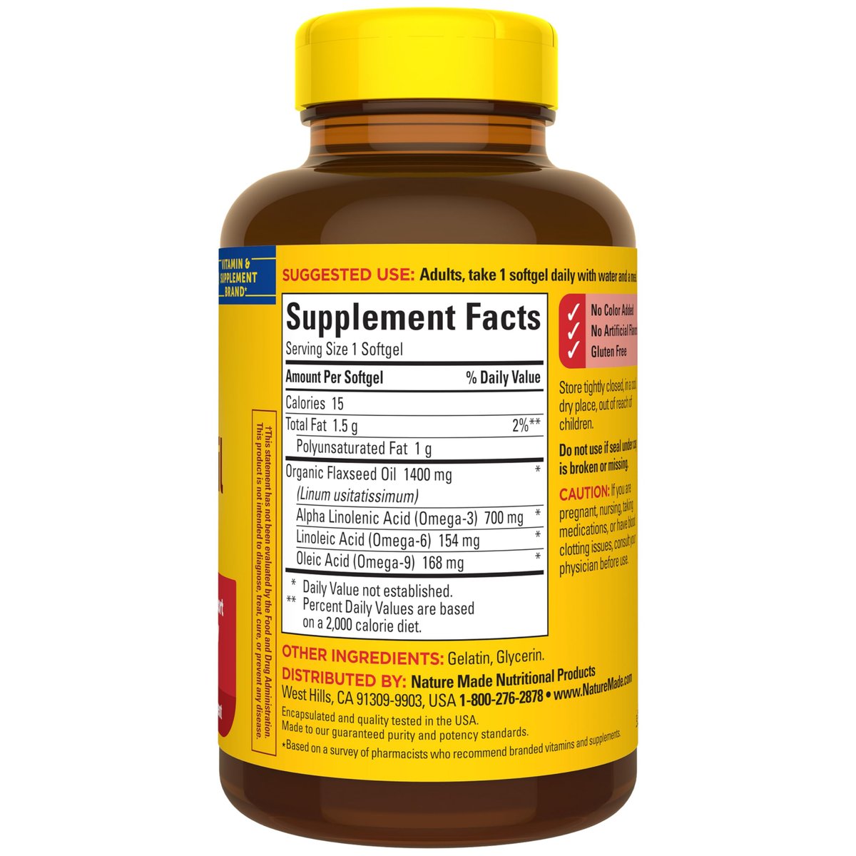Nature Made Extra Starkes Leinöl 1400 mg, Fischfreies Omega-3-Präparat, Nahrungsergänzungsmittel zur Unterstützung der Herzgesundheit, 100 Weichkapseln, 100-Tage-Versorgung
