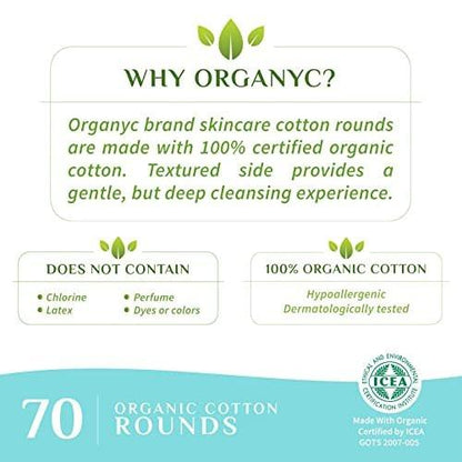 Organyc 100 % Bio-Baumwollpads - Biologisch abbaubar, chemiefrei, für empfindliche Haut (70 Stück) - Tägliche Kosmetik