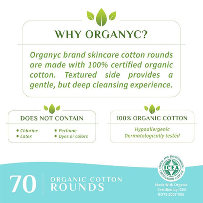 Organyc 100 % Bio-Baumwollpads - Biologisch abbaubar, chemiefrei, für empfindliche Haut (70 Stück) - Tägliche Kosmetik