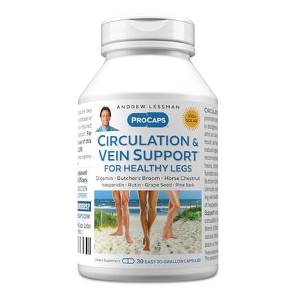 ANDREW LESSMAN Circulation & Venenunterstützung für gesunde Beine, 30 Kapseln – Hochbioaktives Diosmin, Mäusedorn, Reduziert sichtbar Schwellungen und Beschwerden in Füßen, Knöcheln, Waden und Beinen