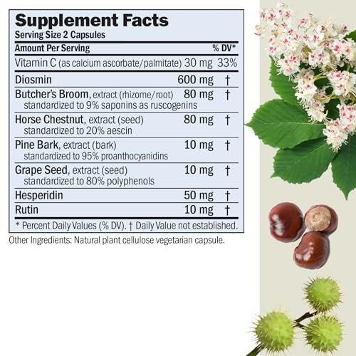 ANDREW LESSMAN Circulation & Venenunterstützung für gesunde Beine, 30 Kapseln – Hochbioaktives Diosmin, Mäusedorn, Reduziert sichtbar Schwellungen und Beschwerden in Füßen, Knöcheln, Waden und Beinen