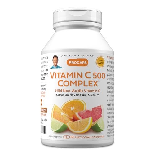 ANDREW LESSMAN Vitamin C 500 Complex 60 Kapseln – Nicht-saures Vitamin C mit Citrus-Bioflavonoiden für Immunsystem und antioxidative Unterstützung, kein Magenverstimmung, kleine leicht zu schluckende Kapseln