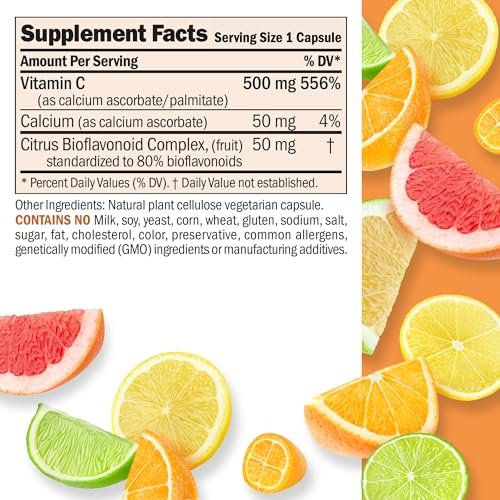 ANDREW LESSMAN Vitamin C 500 Complex 60 Kapseln – Nicht-saures Vitamin C mit Citrus-Bioflavonoiden für Immunsystem und antioxidative Unterstützung, kein Magenverstimmung, kleine leicht zu schluckende Kapseln