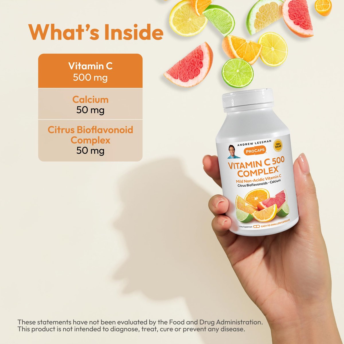 ANDREW LESSMAN Vitamin C 500 Complex 60 Kapseln – Nicht-saures Vitamin C mit Citrus-Bioflavonoiden für Immunsystem und antioxidative Unterstützung, kein Magenverstimmung, kleine leicht zu schluckende Kapseln