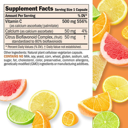 ANDREW LESSMAN Vitamin C 500 Complex 60 Kapseln – Nicht-saures Vitamin C mit Citrus-Bioflavonoiden für Immunsystem und antioxidative Unterstützung, kein Magenverstimmung, kleine leicht zu schluckende Kapseln