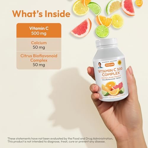 ANDREW LESSMAN Vitamin C 500 Complex 60 Kapseln – Nicht-saures Vitamin C mit Citrus-Bioflavonoiden für Immunsystem und antioxidative Unterstützung, kein Magenverstimmung, kleine leicht zu schluckende Kapseln