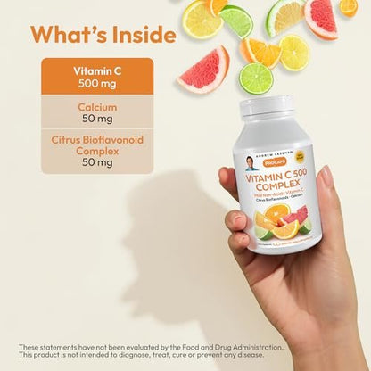 ANDREW LESSMAN Vitamin C 500 Complex 60 Kapseln – Nicht-saures Vitamin C mit Citrus-Bioflavonoiden für Immunsystem und antioxidative Unterstützung, kein Magenverstimmung, kleine leicht zu schluckende Kapseln