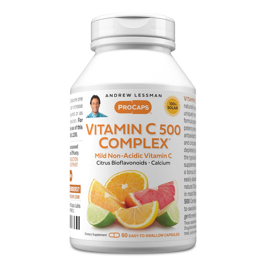 ANDREW LESSMAN Vitamin C 500 Complex 60 Kapseln – Nicht-saures Vitamin C mit Citrus-Bioflavonoiden für Immunsystem und antioxidative Unterstützung, kein Magenverstimmung, kleine leicht zu schluckende Kapseln