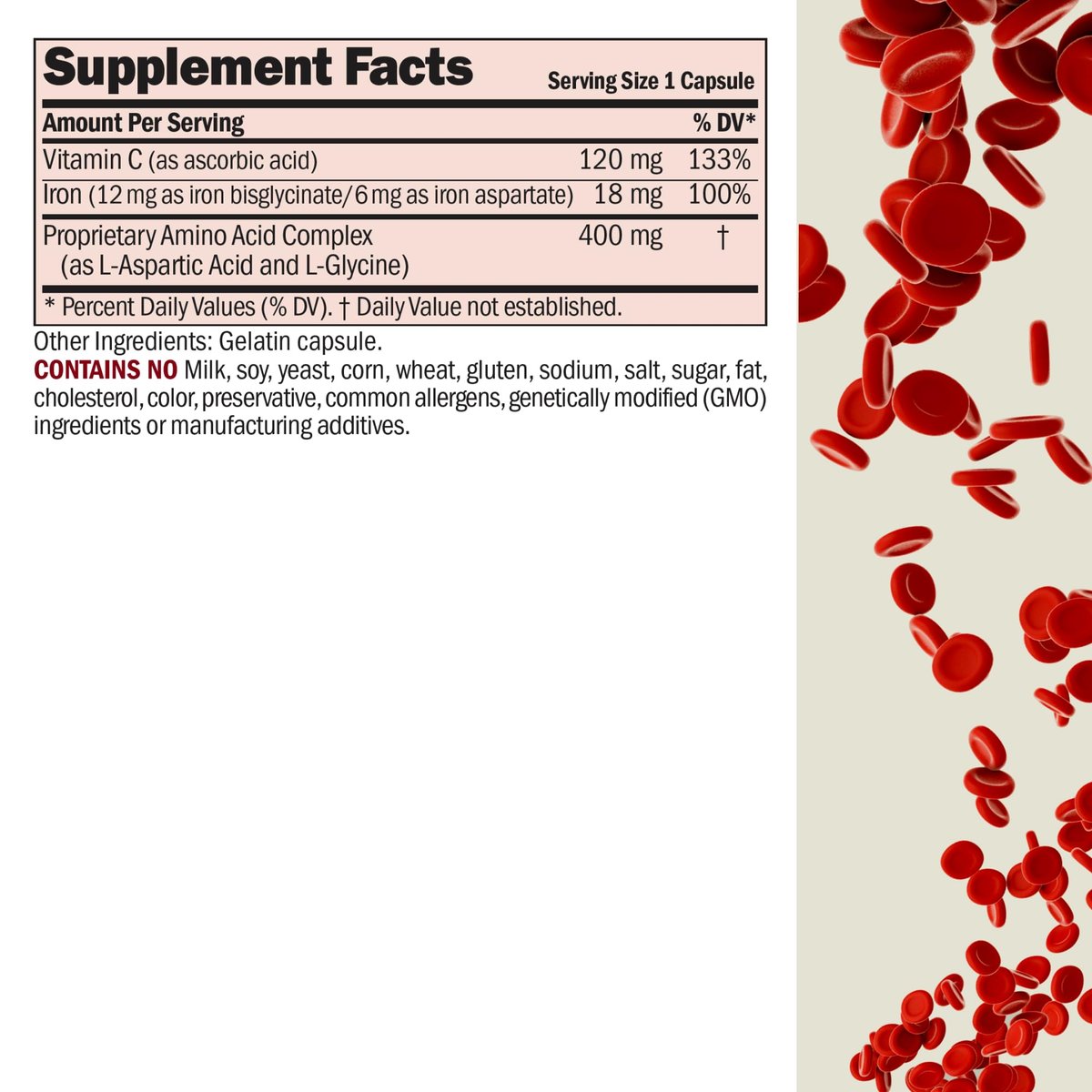 ANDREW LESSMAN Eisen Plus 90 Kapseln - 18 mg Eisen, 100% reines Aminosäure-Chelat-Eisen (Glycinat, Aspartat) plus Vitamin C für erhöhte Aufnahme, kleine, leicht zu schluckende Kapseln, ohne Zusatzstoffe