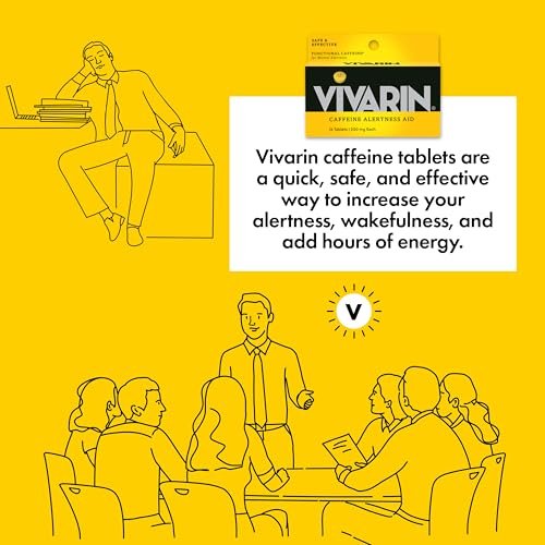 Vivarin Koffeintabletten, 200 mg Koffein pro Dosis, hilft sicher und effektiv wach zu bleiben, ohne Zucker, Kalorien oder versteckte Inhaltsstoffe, Energieergänzung, 16 Tabletten