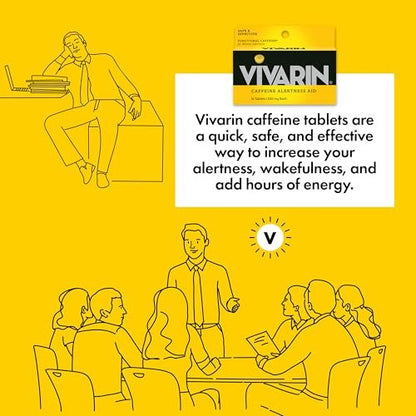 Vivarin Koffeintabletten, 200 mg Koffein pro Dosis, hilft sicher und effektiv wach zu bleiben, ohne Zucker, Kalorien oder versteckte Inhaltsstoffe, Energieergänzung, 16 Tabletten