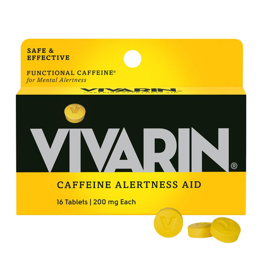 Vivarin Koffeintabletten, 200 mg Koffein pro Dosis, hilft sicher und effektiv wach zu bleiben, ohne Zucker, Kalorien oder versteckte Inhaltsstoffe, Energieergänzung, 16 Tabletten