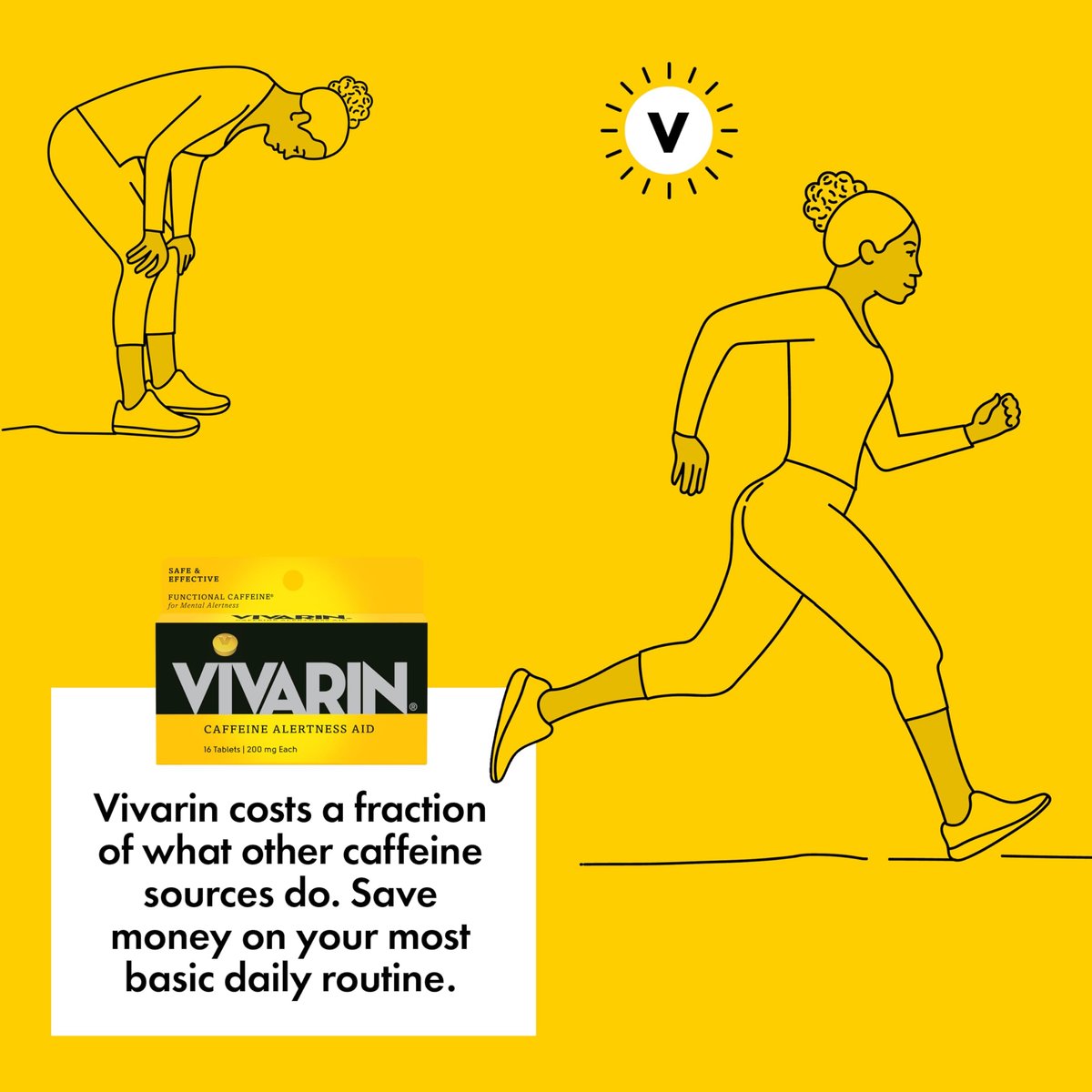 Vivarin Koffeintabletten, 200 mg Koffein pro Dosis, hilft sicher und effektiv wach zu bleiben, ohne Zucker, Kalorien oder versteckte Inhaltsstoffe, Energieergänzung, 16 Tabletten