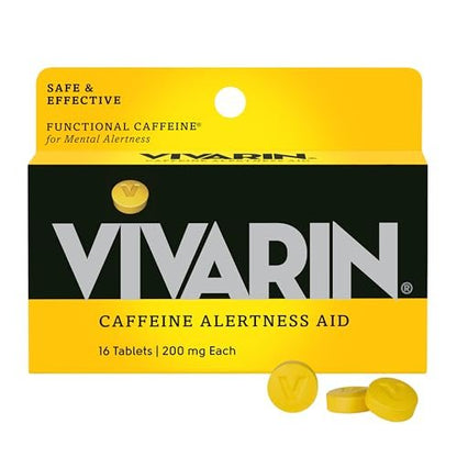 Vivarin Koffeintabletten, 200 mg Koffein pro Dosis, hilft sicher und effektiv wach zu bleiben, ohne Zucker, Kalorien oder versteckte Inhaltsstoffe, Energieergänzung, 16 Tabletten