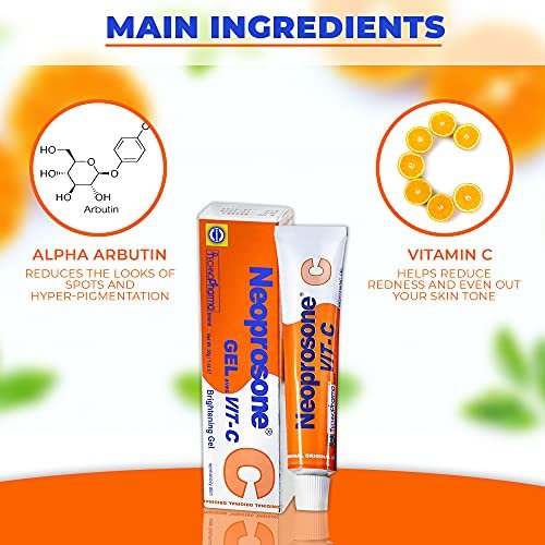 Neoprosone Vitamin C Gel – 30 ml Aufhellende Gel-Creme für Hals, Gesicht, Körper, Achseln, Hände – für Frauen und Männer mit Alpha-Arbutin