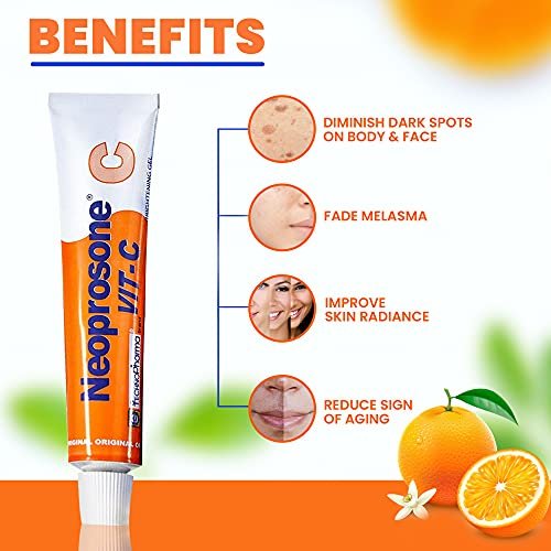 Neoprosone Vitamin C Gel – 30 ml Aufhellende Gel-Creme für Hals, Gesicht, Körper, Achseln, Hände – für Frauen und Männer mit Alpha-Arbutin