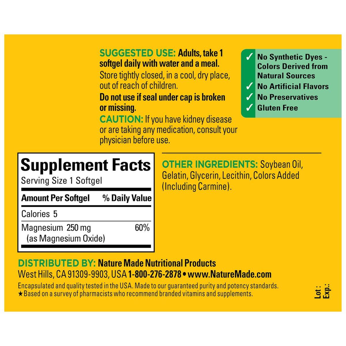 Nature Made Magnesium 250 mg – 90 Softgels, Unterstützung für Muskeln, Herz, Knochen und Nerven