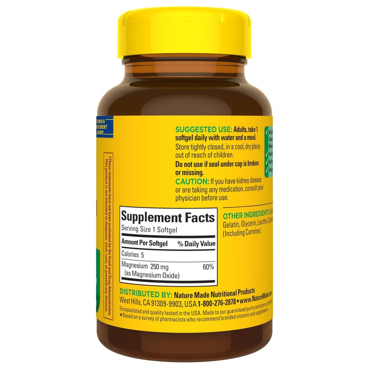 Nature Made Magnesium 250 mg – 90 Softgels, Unterstützung für Muskeln, Herz, Knochen und Nerven