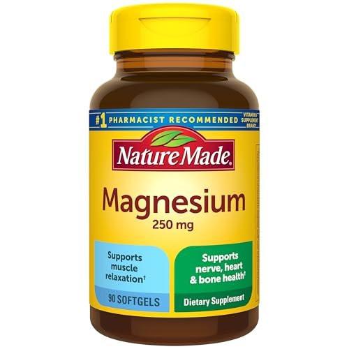 Nature Made Magnesium 250 mg – 90 Softgels, Unterstützung für Muskeln, Herz, Knochen und Nerven