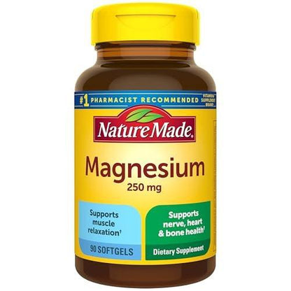 Nature Made Magnesium 250 mg – 90 Softgels, Unterstützung für Muskeln, Herz, Knochen und Nerven