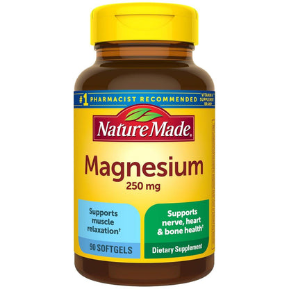 Nature Made Magnesium 250 mg – 90 Softgels, Unterstützung für Muskeln, Herz, Knochen und Nerven
