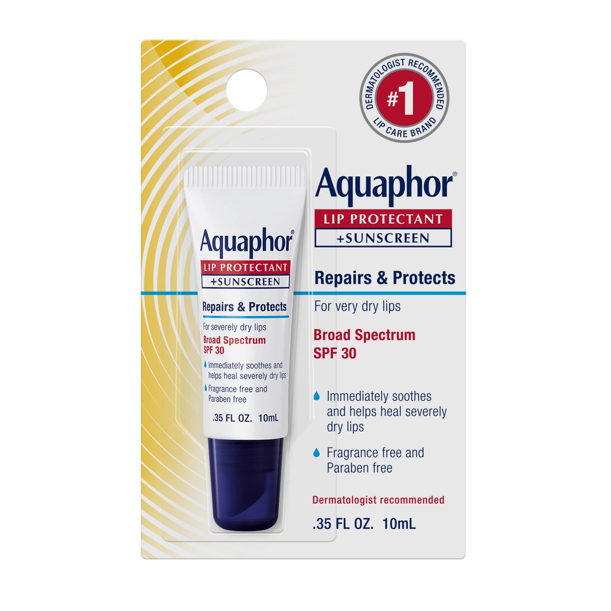 Aquaphor Lippenpflege mit Sonnenschutz SPF 30 – schützt und pflegt spröde Lippen – 0,35 Fl. Oz. Tube