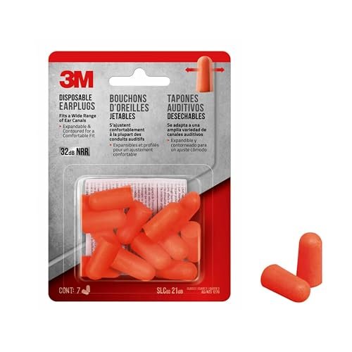 3M Einweg-Ohrstöpsel, 7 Paar (14 Stöpsel), Noise Reduction Rating (NRR) 32 dB, Einfach Einsetzen & Entfernen, Expandierbar & Konturiert für Bequemen Sitz, Orange (92077H7-DC)