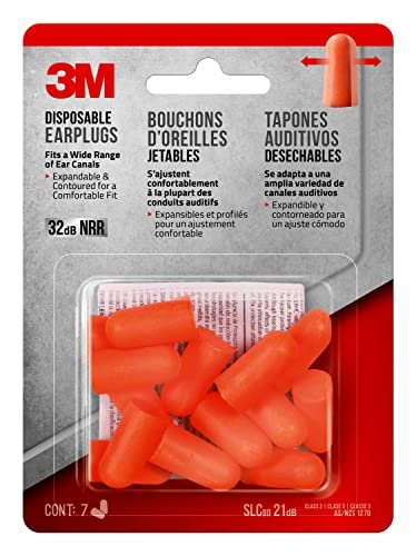 3M Einweg-Ohrstöpsel, 7 Paar (14 Stöpsel), Noise Reduction Rating (NRR) 32 dB, Einfach Einsetzen & Entfernen, Expandierbar & Konturiert für Bequemen Sitz, Orange (92077H7-DC)