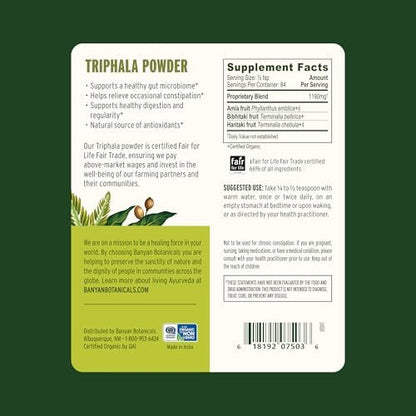 Banyan Botanicals Bio Triphala Pulver – Tägliche Verdauungsunterstützung & sanfte Darmreinigung – Reines Amla, Haritaki & Bibhitaki für Darmmikrobiom & Regelmäßigkeit – 450 g – USDA Bio