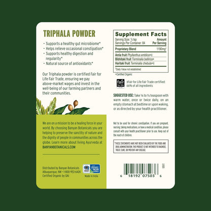 Banyan Botanicals Bio Triphala Pulver – Tägliche Verdauungsunterstützung & sanfte Darmreinigung – Reine Amla, Haritaki & Bibhitaki für Darmmikrobiom-Gesundheit & Regelmäßigkeit – 3,5 oz – USDA Bio