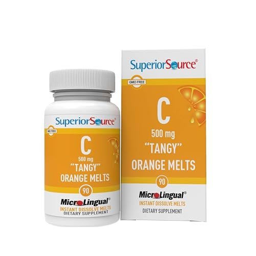 Superior Source Vitamin C 500 mg – Tangy Orange Melts – Tägliches Vitaminpräparat zur Unterstützung des Immunsystems – Vitamin-C-Formel fördert die Zellgesundheit – 90 sublinguale Schmelztabletten