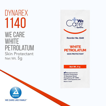 Dynarex Weiße Vaseline, Hautschutzsalbe für trockene oder rissige Haut, beruhigende Vaseline bei leichten Hautreizungen, 5g Folienbeutel, 1 Box mit 144 Beuteln