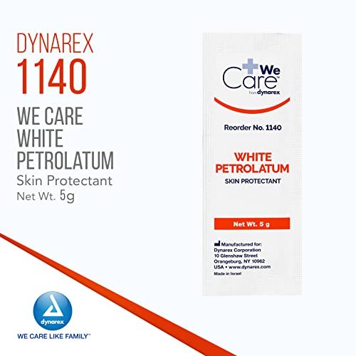 Dynarex Weiße Vaseline, Hautschutzsalbe für trockene oder rissige Haut, beruhigende Vaseline bei leichten Hautreizungen, 5g Folienbeutel, 1 Box mit 144 Beuteln
