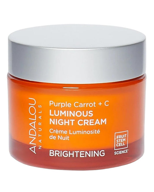 Andalou Naturals Purple Carrot + Vitamin C Luminous Skin Night Cream – Feuchtigkeitsspendende Gesichtscreme mit Fruchtstammzellkomplex für strahlende Haut – 1,7 fl oz