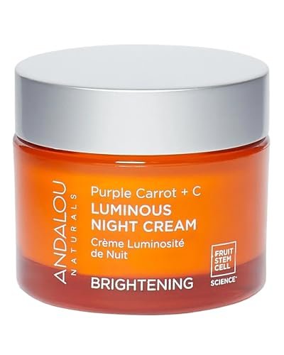 Andalou Naturals Purple Carrot + Vitamin C Luminous Skin Night Cream – Feuchtigkeitsspendende Gesichtscreme mit Fruchtstammzellkomplex für strahlende Haut – 1,7 fl oz