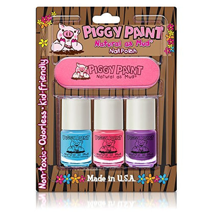 Piggy Paint Nagellack & Feilen Set (Sea-quin, Forever Fancy, Girls Rule) – Ungiftiger, wasserbasierter Nagellack für Kinder, 2er-Pack 0,76 Fl Oz